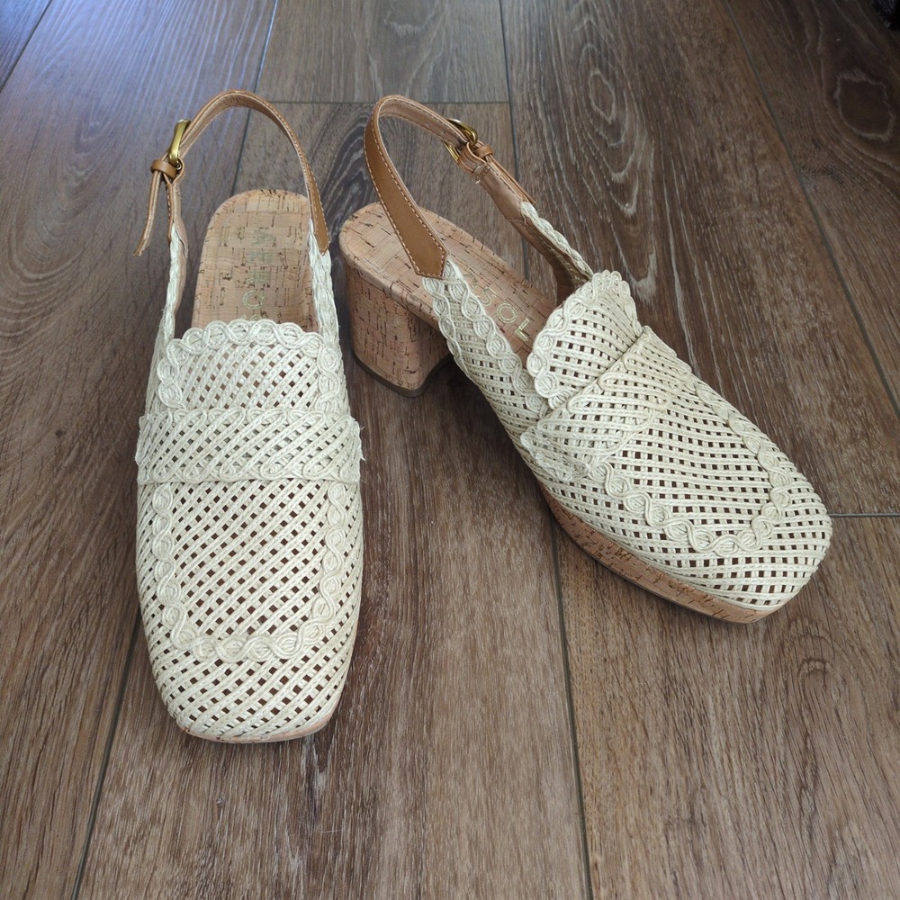 Aerosoles Santina Cork Wedge Slingback Sandals Comfort Size‎ 9 Natural Woven